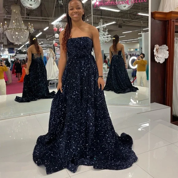 Amarra Style 87409 Dark Blue Homecoming Prom Dress - Picture 3 of 5